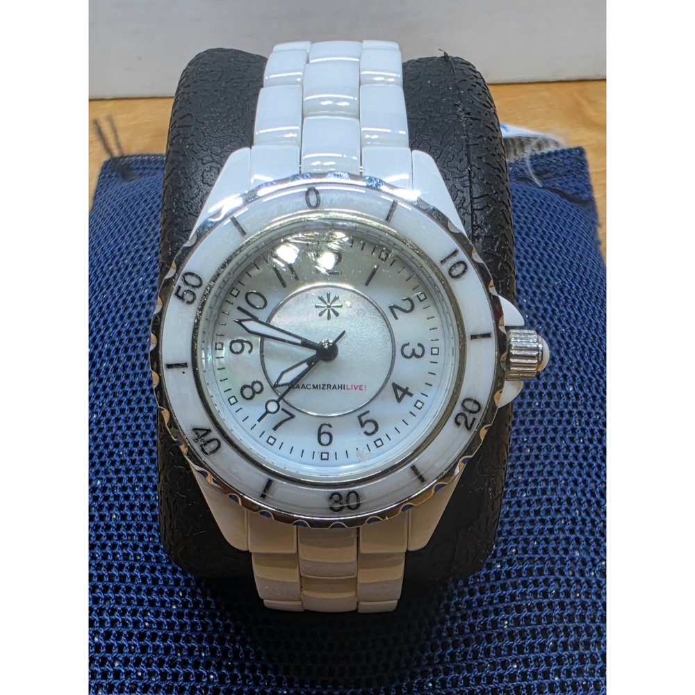 Isaac Mizrahi Live White Ceramic Watch Mother of Pearl Dial Japan Movement 3ATM